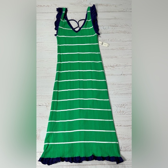 Anthropoligie NWT Daily Practice Green/Navy Striped Dress, Size Medium Petite - Picture 9 of 15